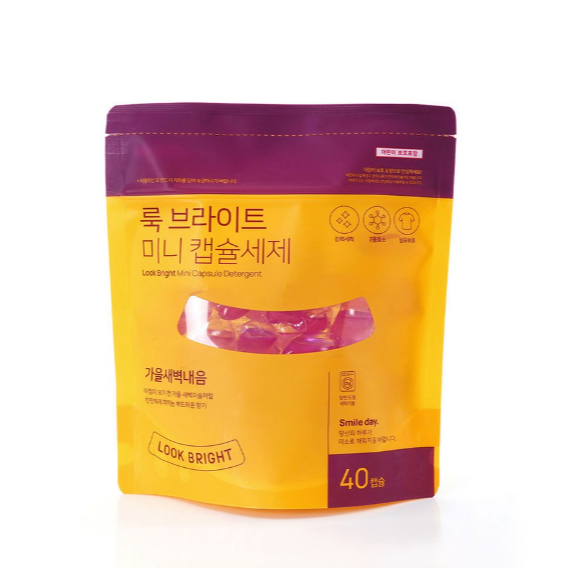 룩 브라이트 가을 새벽 내음: 국내 제조사 로드에프 자체 브랜드, 프루티 머스크 향, 살균, 탈취 기능 있는 약알칼리성 4~6kg용 40개입 1만4천9백원.