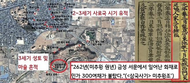 2~3세기 월성 주변에서 확인된 사로국 시기 고분. 262년(미추왕 원년) 금성 서문에서 일어난 화재 때문에 민가 300여채가 소실됐다. 262년이면 최근 발굴에서 확인된 대규모 성토가 이뤄진 마을 유구의 연대(3세기 중후엽)와 일치한다. 당시 경주 시내가 한번의 화재로 300여 가구가 전소될 정도로 경주 인구가 밀집되어 있었다는 뜻이다.