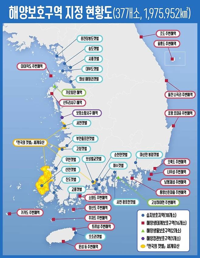 해양보호구역 지정 현황도. 해양수산부 제공