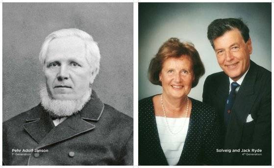 해스텐스 창립자 페르 아돌프 얀손(왼쪽)과 3대 오너 잭 리데, 솔베이그 리데 부부.. [사진 해스텐스]