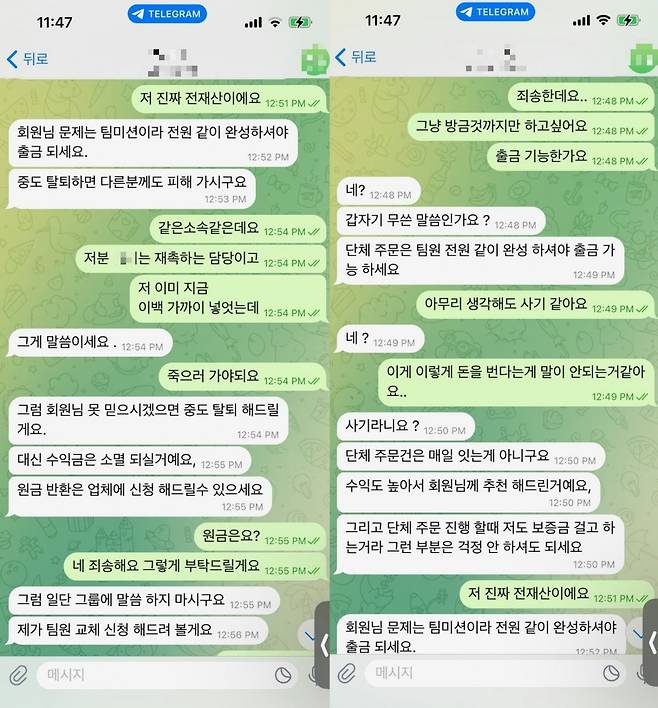 영화 리뷰 알바 담당자와 피해자가 나눈 대화 내용 / 사진=독자 제공