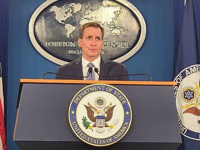 브리핑하는 미 백악관 존 커비 국가안보소통보좌관 [연합뉴스 자료사진]