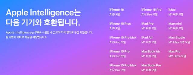 애플 인텔리전스 적용 기기 (사진=애플)