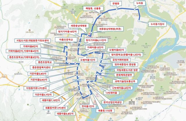 28일 운행을 시작하는 세종시 275번 버스 노선도. 세종시 제공