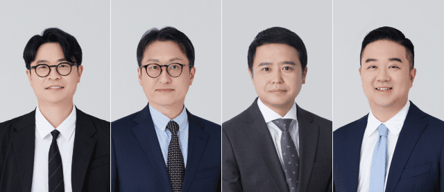 (왼쪽부터) 명진우 운영전략부문 대표, 유주영 재무투자부문 대표, 김봉주 재생에너지사업부문 대표, 유대원 전기차충전사업부문 대표 신규 선임 (사진제공=브라이트에너지파트너스)