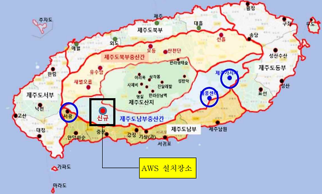 남부중산간지역인 서귀포시 색달동에 설치된 자동기상관측소 위치도 (사진, 제주지방기상청)