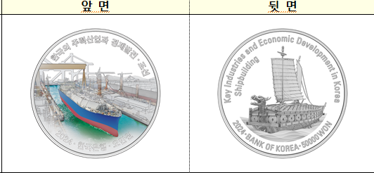 '한국의 주력산업과 경제발전' 기념 조선 주화 그림. ⓒ한국은행