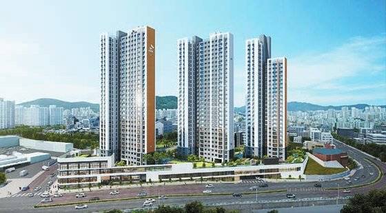 ‘센텀 파크 SK뷰’(투시도)는 수영강변 센텀시티 생활권 단지로 특화설계를 적용해 수영강 조망을 극대화했다.