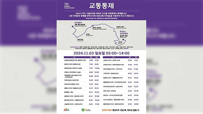 3일 서울마라톤대회 구간별 교통통제 내용 [서울시 제공]