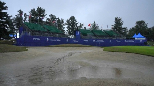 대회 코스인 세타 골프코스 18번홀 벙커에 물이 차있는 모습. [사진=LPGA]