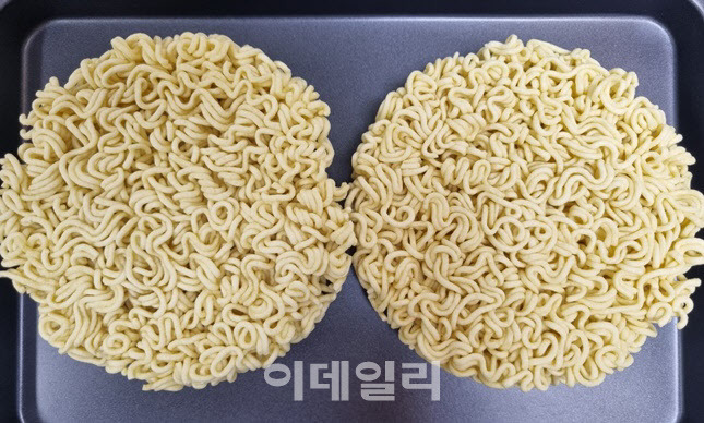 (좌) 마트 신라면 (우) 갓 튀긴 신라면 (사진=한전진 기자)