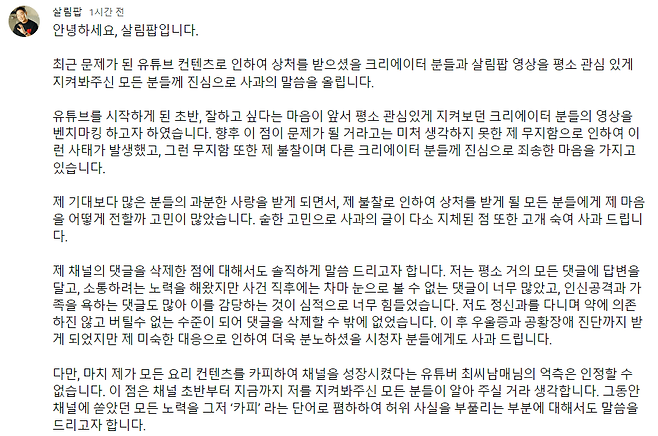 1.PNG 영상 카피 논란 "살림팜" 유튜버 입장문 과  "최씨 남매"의 반론