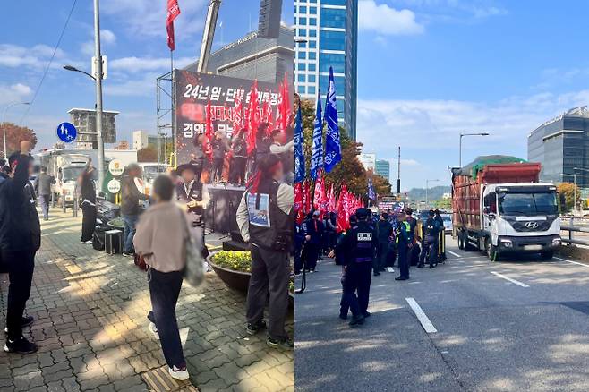 노조가 도로를 점거하고 대규모 시위를 이어가면서 시민들의 불편이 이어졌다. /사진=독자 제공