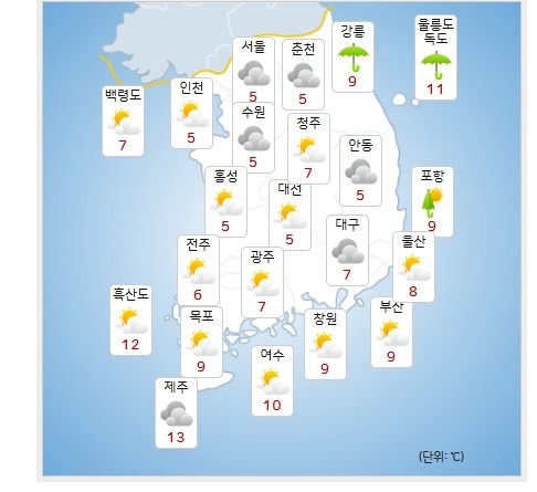 ⓒ기상청: 내일(5일) 오전 전국날씨