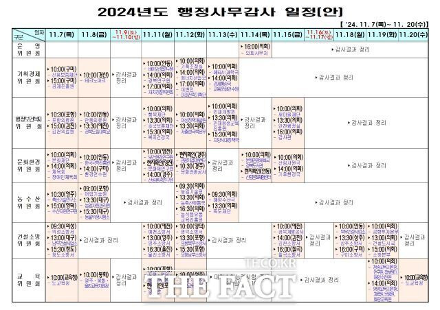 경북도의회, 2024년 행정사무감사 일정안./경북도의회