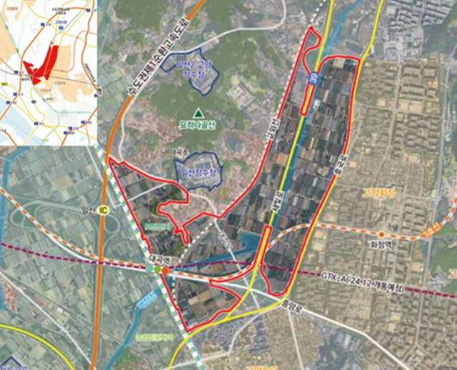 5일 개발제한 해제가 발표된 고양시 대곡역세권 구역도. 고양특례시 제공