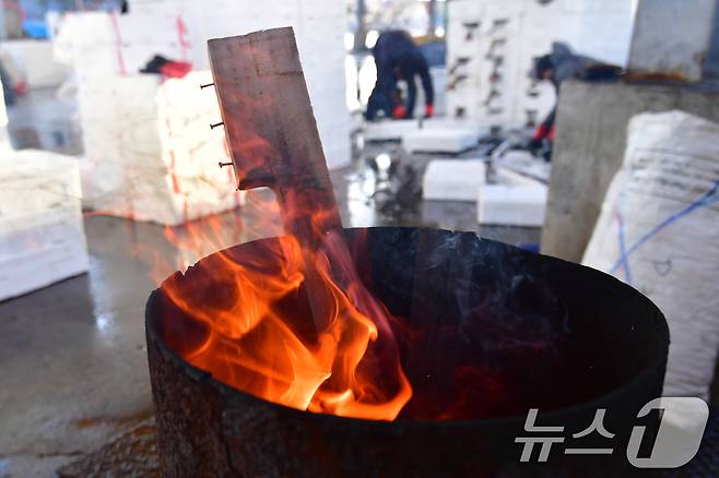 6일 오전 경북 포항시 북구 죽도어시장에서 상인들이 쌀쌀해진 날씨에 모닥불을 피워 놓고 작업을 하고 있다. 이날 포항 지역 최저기온은 6도를 기록했다. 2024.11.6/뉴스1 ⓒ News1 최창호 기자