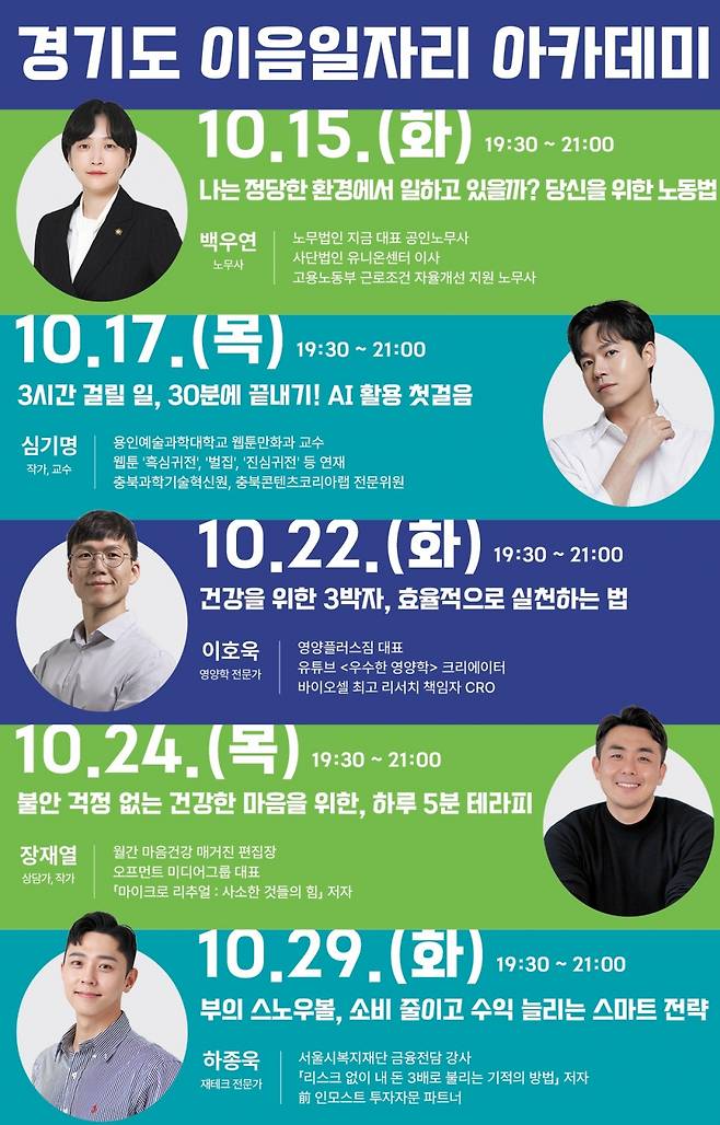 이음일자리 아카데미 전문가 특강 강사진./사진제공=경기도일자리재단