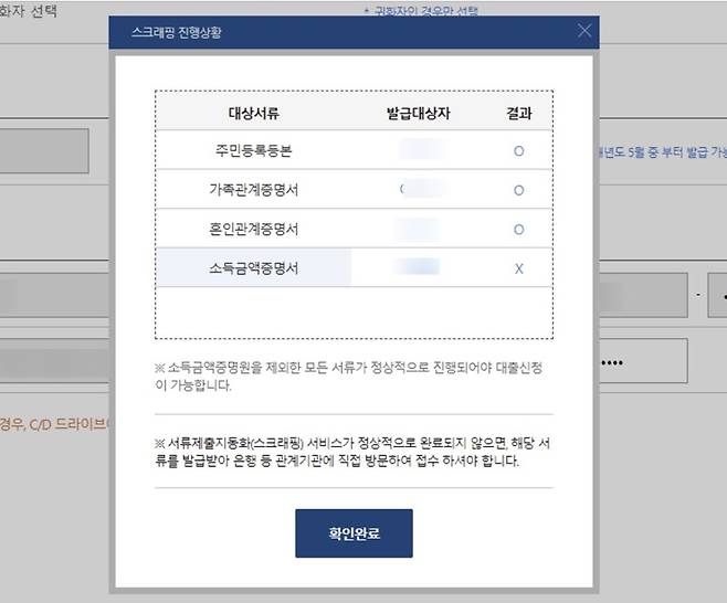 대출 신청을 위해 필요한 서류 확인중.&nbsp;