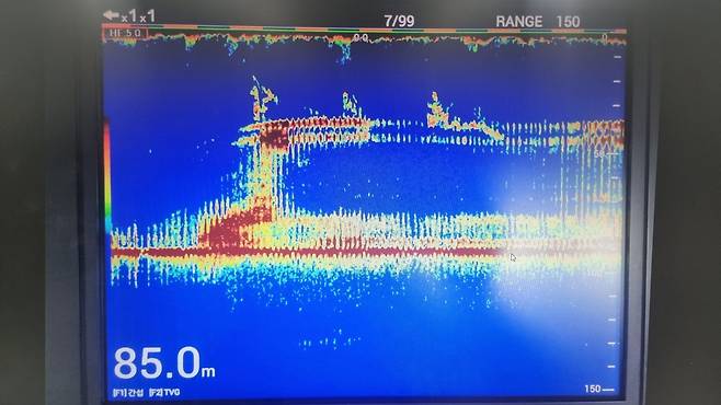 어군탐지기로 확인된 수중의 금성호 [제주지방해양경찰청 제공. 재판매 및 DB 금지]