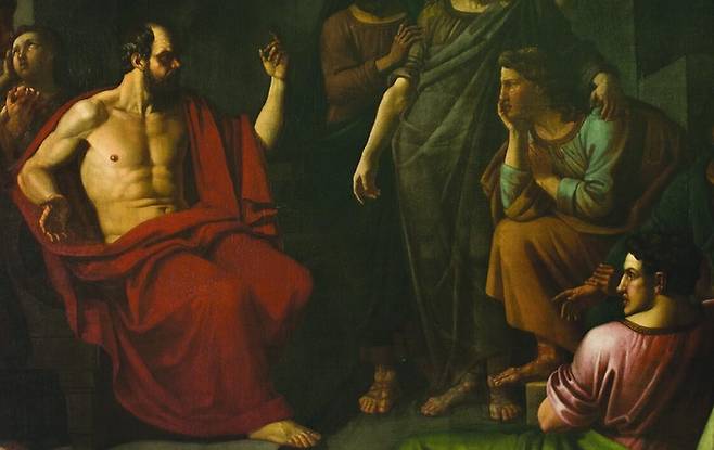 요한 빌헬름 알렉산더 노스베크, 소크라테스와 그의 제자들, 1831, 캔버스에 유채, 214x287cm, 이르쿠츠크 미술관