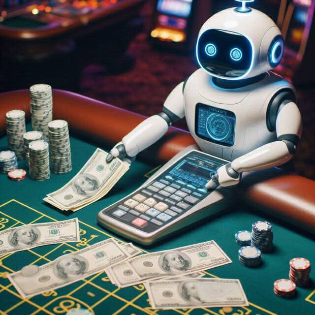 카지노에서 로봇이 돈을 세는 그림 (사진=코파일럿)
