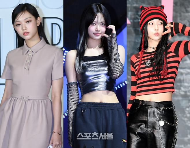 뉴진스 해린(왼쪽부터), 르세라핌 홍은채, 엔믹스 규진. 사진 | 스포츠서울 DB