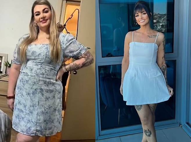 키미 폭스의 58kg 감량 전(왼)과 감량 후(오)의 모습/사진=데일리 메일