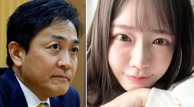 11일 불륜 사실을 인정한 일본 제3 야당 국민민주당 다마키 유이치로(왼쪽) 대표와 상대 여성인 고이즈미 마유키. [로이터, 고이즈미 X 갈무리]
