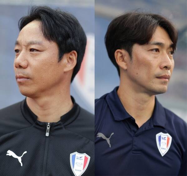 2024시즌 수원 삼성 사령탑을 맡았던 염기훈(왼쪽)과 변성환. ⓒ프로축구연맹