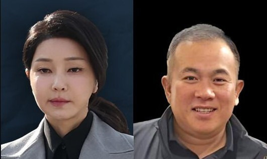 윤석열 대통령의 부인 김건희 여사와 명태균씨. 한겨레 자료사진