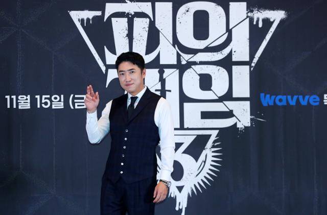 코미디언 장동민이 12일 오후 서울 성동구 메가박스 성수에서 열린 웨이브 오리지널 '피의 게임' 시즌3 제작발표회에서 포즈를 취하고 있다. 뉴시스