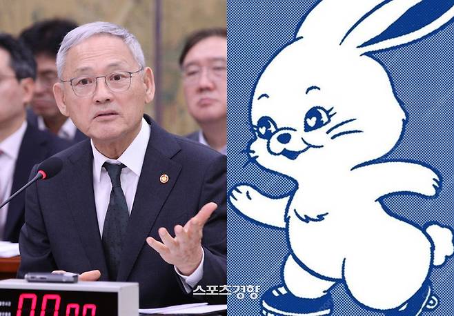 유인촌 문화체육관광부 장관(왼쪽)과 뉴진스 팬덤 버니즈 로고. 경향신문 자료사진