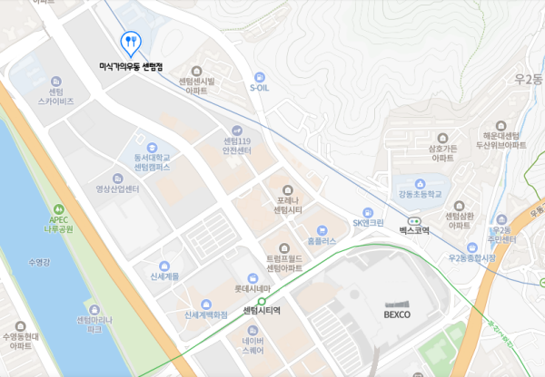 - 미식가의 우동 센텀점 위치(출처: 네이버 지도)