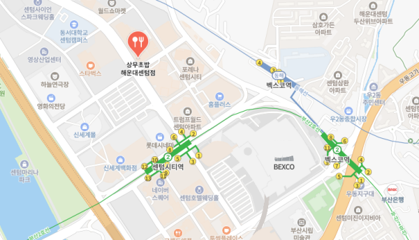 - 상무초밥 해운대센텀점 위치(출처: 네이버 지도)