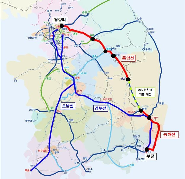 청량리~부전 고속철 노선도