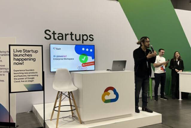 이주환 스윗 대표가 구글이 개최한 AI 스타트업 행사에서 발표를 하고 있다.