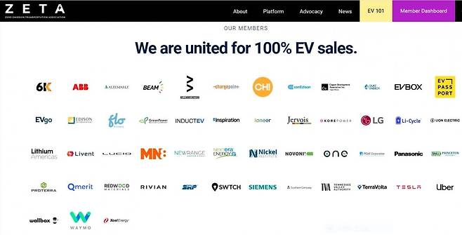 제로배출교통협회(Zero Emission Transportation Association, ZETA) 회원사. 사진=ZETA 홈페이지