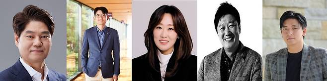 (왼쪽부터)허민회 CJ 대표, 윤상현 CJ ENM 대표, 이선영 CJ ENM 커머스부문 대표, 정종민 CJ CGV 대표, 방준식 CJ 4DPLEX 대표/사진제공=CJ