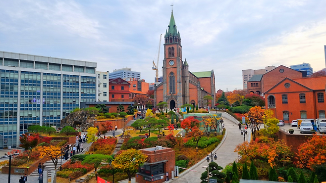 11월의 명동성당, 늦은 단풍이 들었다 / 사진=김혜성 여행+ 기자