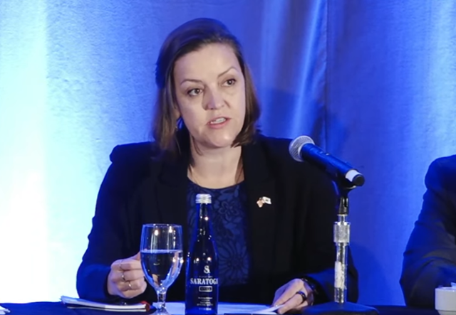 알렉산드라 벨 미국 국무부 군비통제·억제·안정(ADS) 부차관보가 22일 코리아소사이어티가 워싱턴에서 개최한 '한미: 지정학적 경쟁 심화 속 필수적 파트너십' 콘퍼런스에서 발언하고 있다. 코리아소사이어티 유튜브 캡처