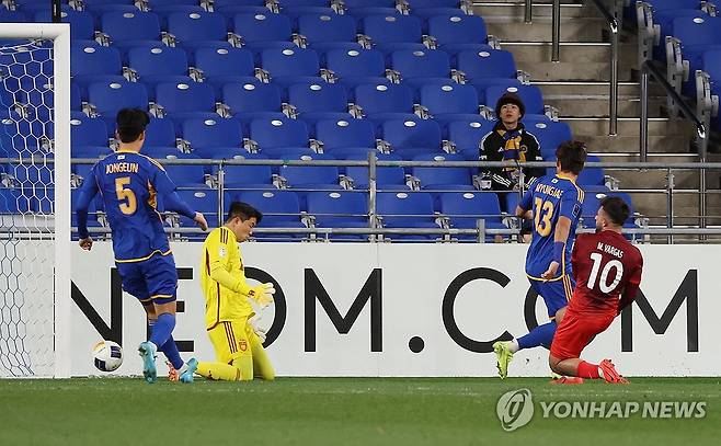 상하이 하이강, 울산 HD 상대로 선제골 (울산=연합뉴스) 김용태 기자 = 26일 울산 문수축구경기장에서 열린 아시아축구연맹(AFC) 챔피언스리그(ACL) 엘리트(ACLE) 울산 HD와 중국 상하이 하이강의 경기에서 상하이 바르가스가 선제골을 넣고 있다. 2024.11.26 yongtae@yna.co.kr