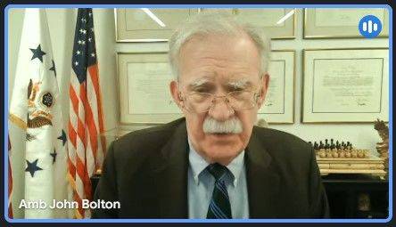 [워싱턴=뉴시스]도널드 트럼프 미국 대통령 당선인이 멕시코와 함께 우방인 캐나다에도 취임 첫날 관세 부과를 선언한 가운데 1기 행정부 참모였던 존 볼턴 전 미국 백악관 국가안보보좌관은 26일(현지시각) 한미연구소(ICAS)가 개최한 화상 대담에서 "동맹국들과 무역전쟁을 할 때가 아니다"고 비판했다. (사진=ICAS 화상 대담 캡쳐). 2024.11.27. *재판매 및 DB 금지