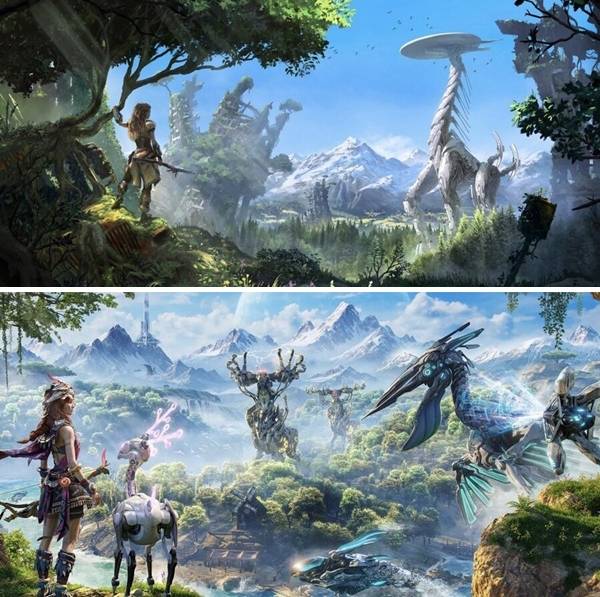 - [위] 호라이즌 제로 던 / [아래] 텐센트 '라이트 오브 모티람'