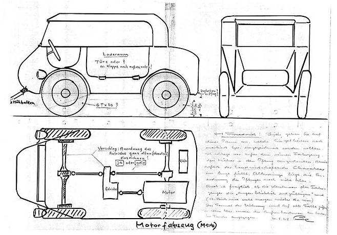 유니목(Unimog)의 초기설계도. [메르세데스벤츠]