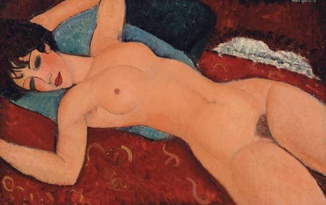 아메데오 모딜리아니, 누워있는 누드, 1917, 캔버스에 유채, 92x60cm, 개인소장. 이 그림은 만들어진 후 근 100년 만인 2015년 11월, 미국 크리스티 경매장에서 1억7040만달러(당시 약 1972억원·수수료 포함)에 팔리는 ‘역전’의 순간을 맞는다.