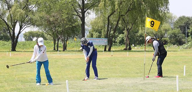 서울 강남구 세곡동 강남탄천파크골프장에서 시민들이 파크골프를 즐기고 있다. /뉴스1