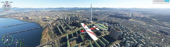 별도 구매 시너리가 적용된 플라이트 시뮬레이터 2020에서 서울 상공