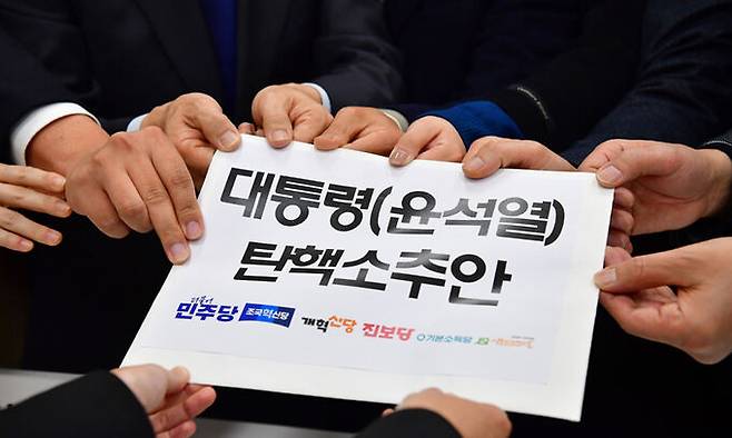 야6당이 4일 국회 의안과에 제출한 윤석열 대통령 탄핵소추안. 뉴시스