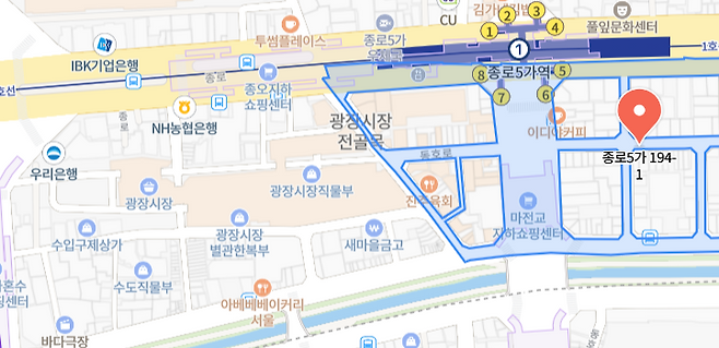 광장시장 내 일부 국유지를 표시한 지도.[사진 | 네이버지도 캡처]